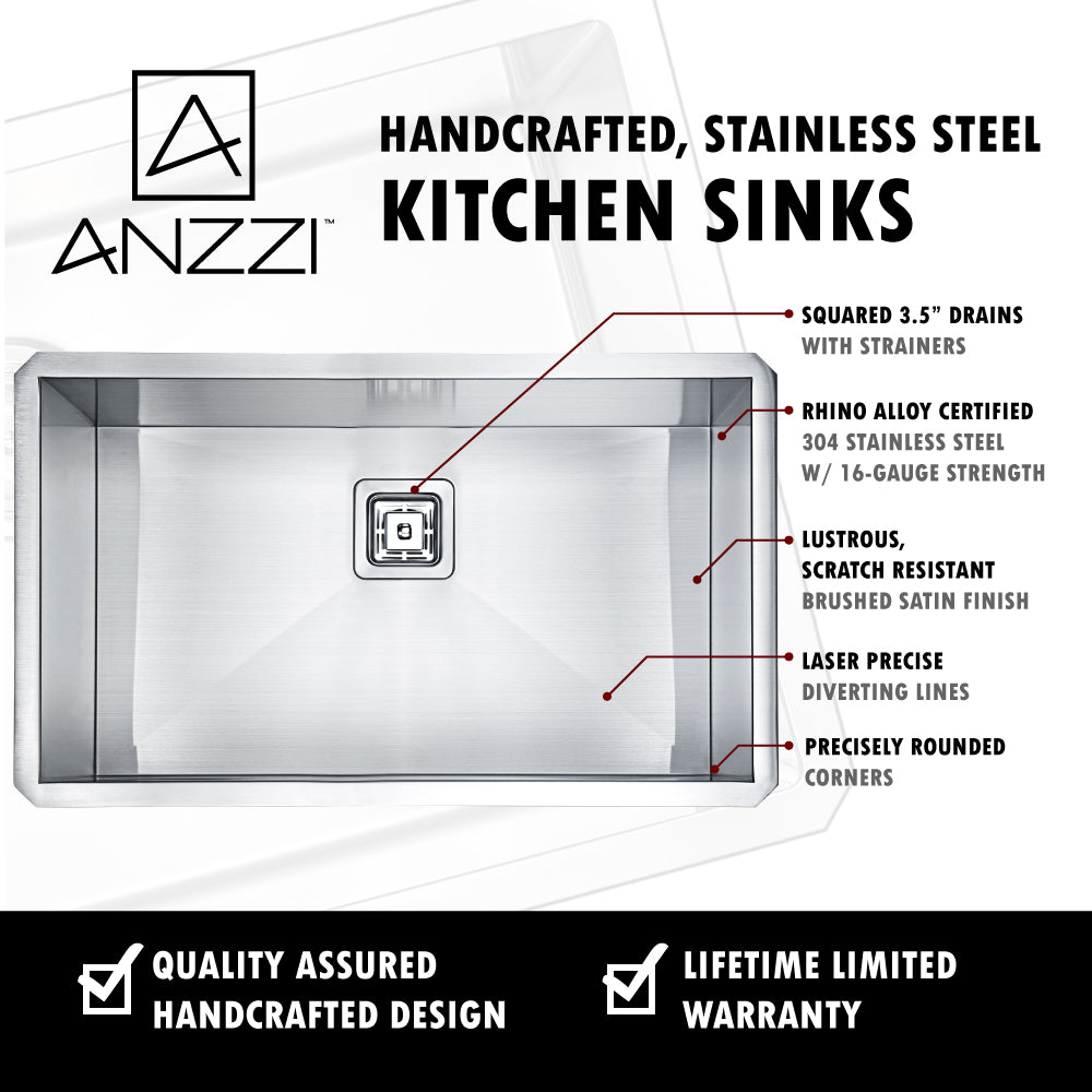 Vanguard Undermount Stainless Steel 30 in. 0-Hole Single Bowl Kitchen Sink in Brushed Satin