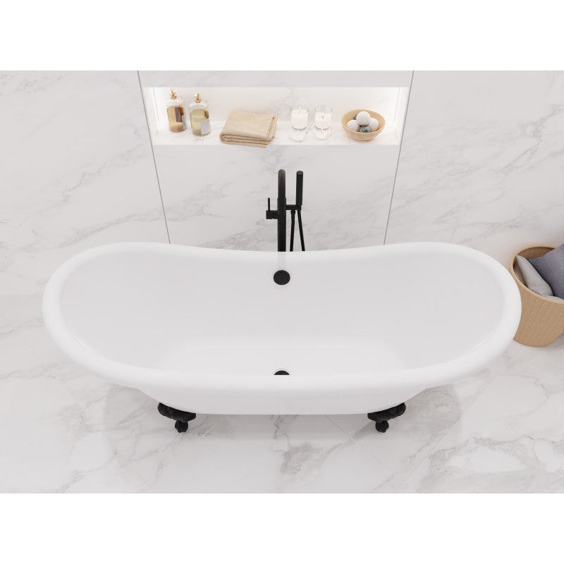 Falco 5.8 ft. Claw Foot One Piece Acrylic Freestanding Soaking Bathtub in Glossy White with Matte Black Feet