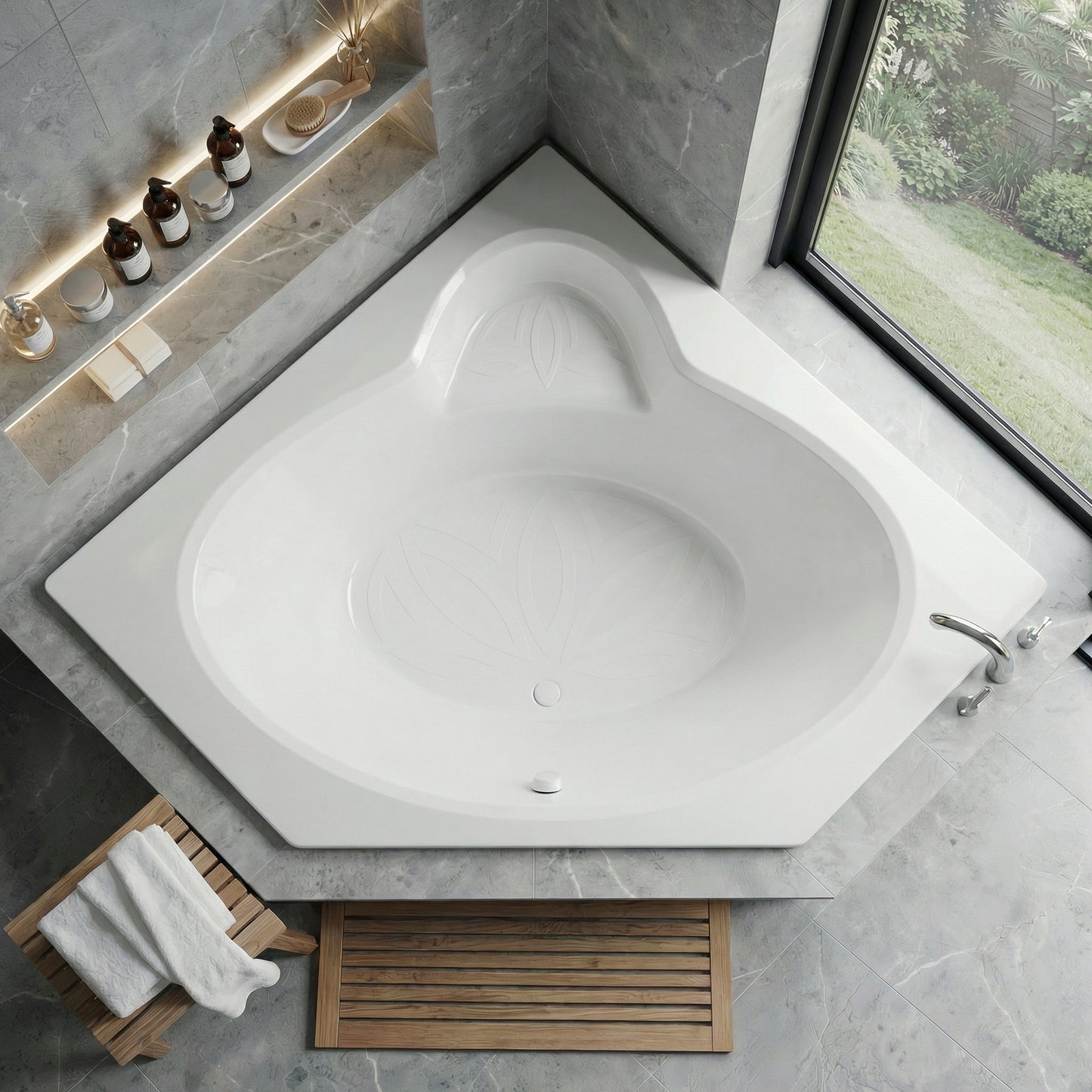 Rana 5 ft. Acrylic Center Drain Corner Bathtub in White