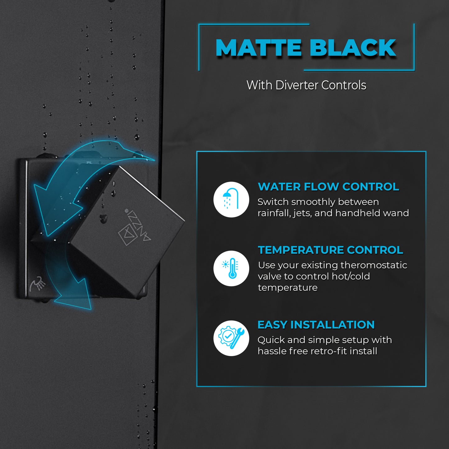 Aura 2-Jetted Shower Panel with Heavy Rain Shower & Spray Wand