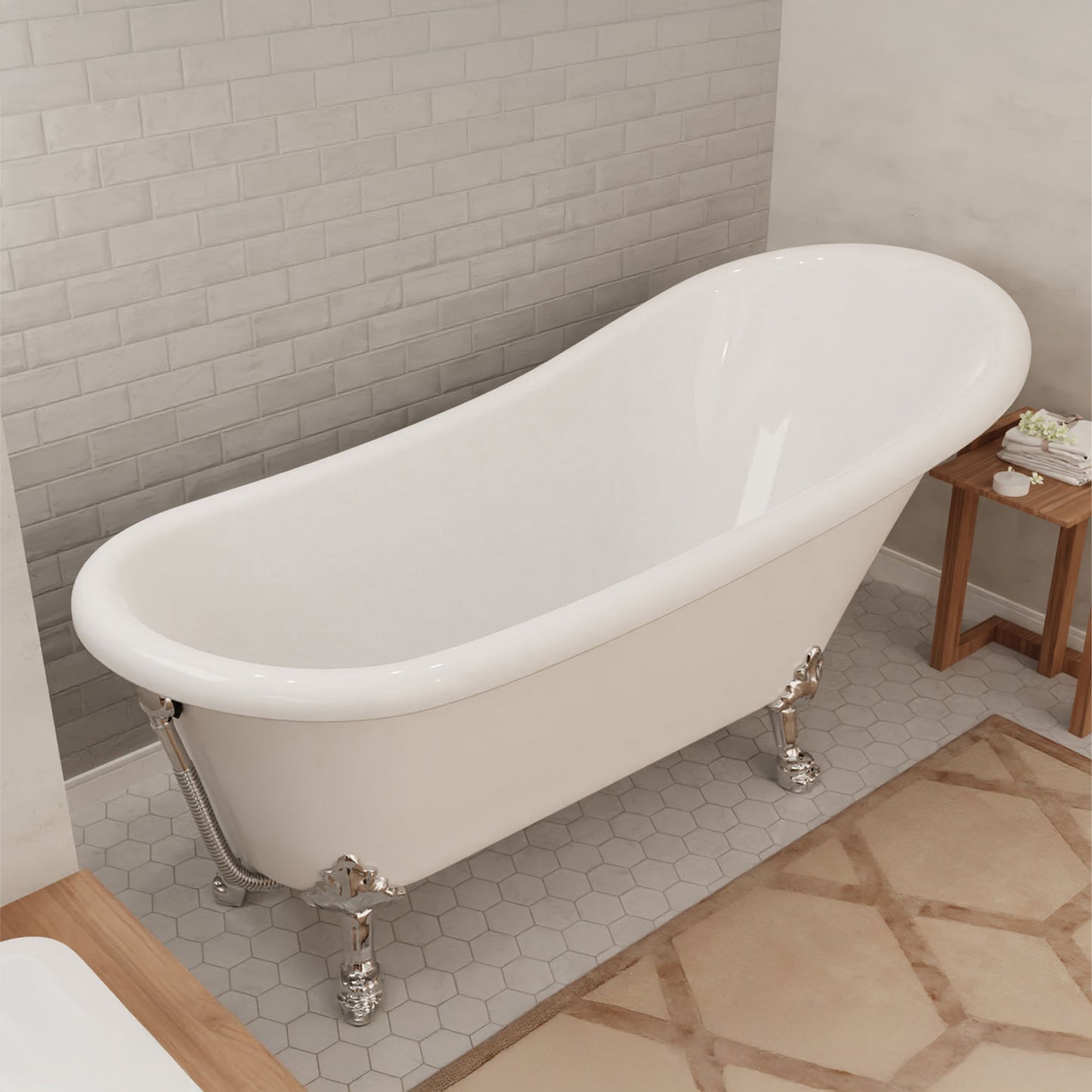 Clawfoot Series 67 in. x 30 in. Soaking Freestanding Bathtub with Center Drain in White with Polished Chrome Feet