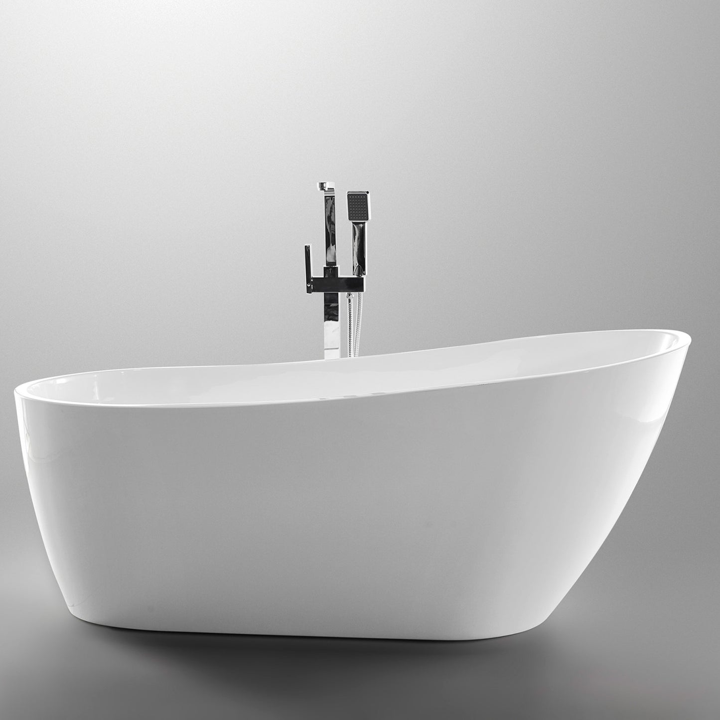 Trend Series 67 in. x 32 in. Flat Bottom Acrylic Freestanding Soaking Bathtub with Center Drain in Glossy White