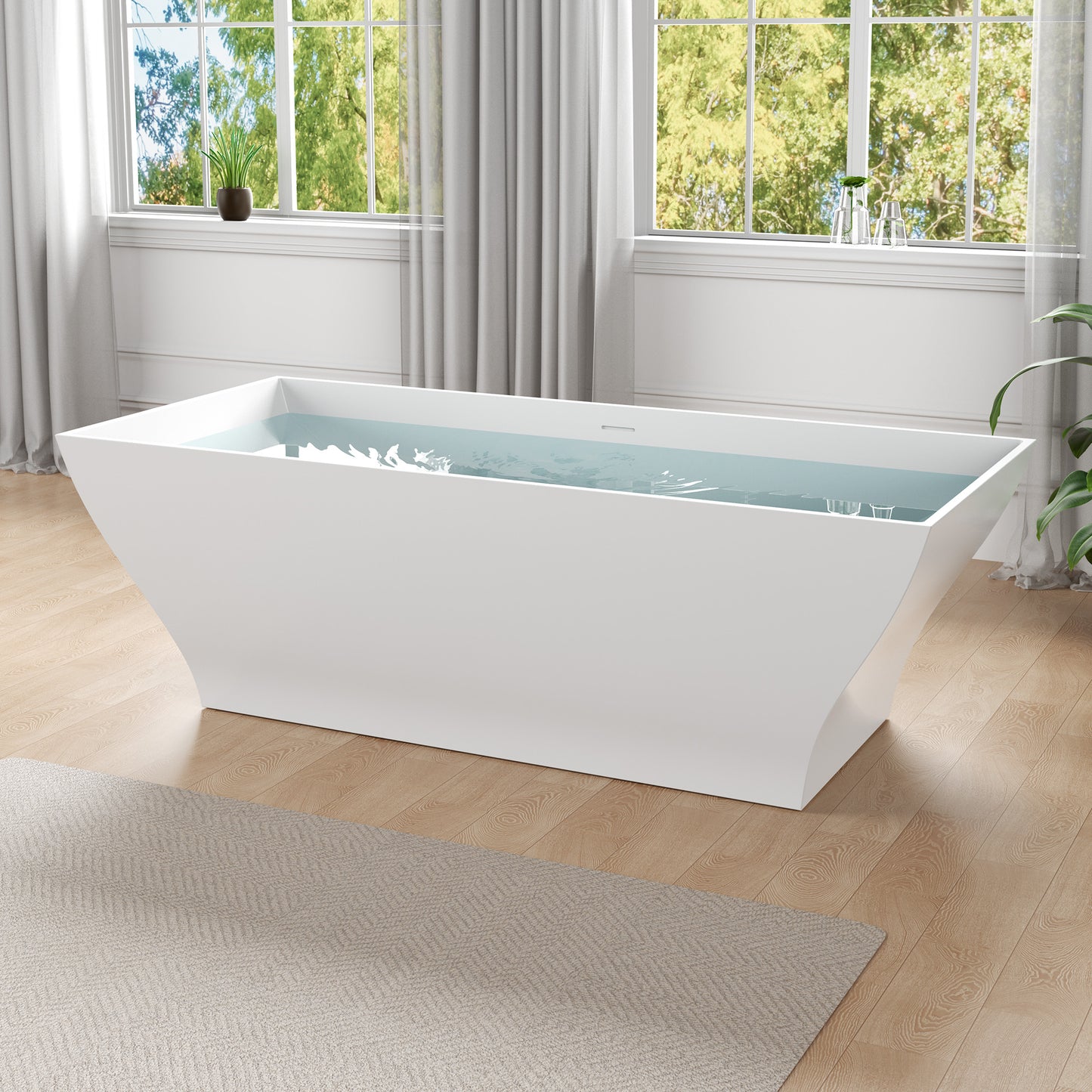 Crema Series 71 in. x 32 in. Flat Bottom Solid Surface Freestanding Soaking Bathtub with Center Drain in Matte White