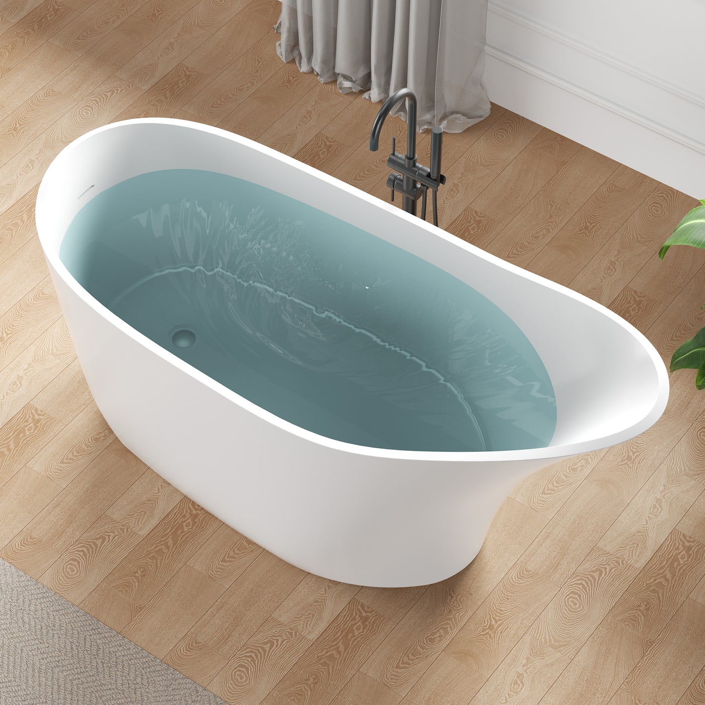 Tuasavi Series 68 in. x 29 in. Flat Bottom Solid Surface Freestanding Soaking Bathtub with Center Drain in Matte White
