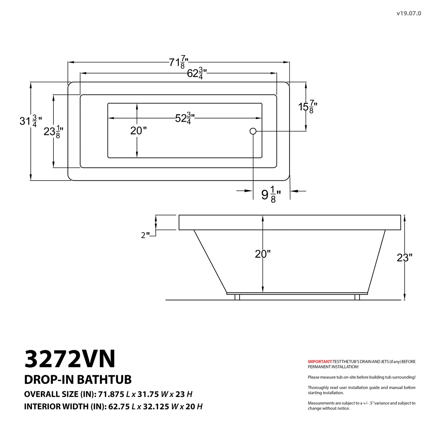 Illyrian 6 ft. Acrylic Reversible Drain Rectangular Bathtub in White