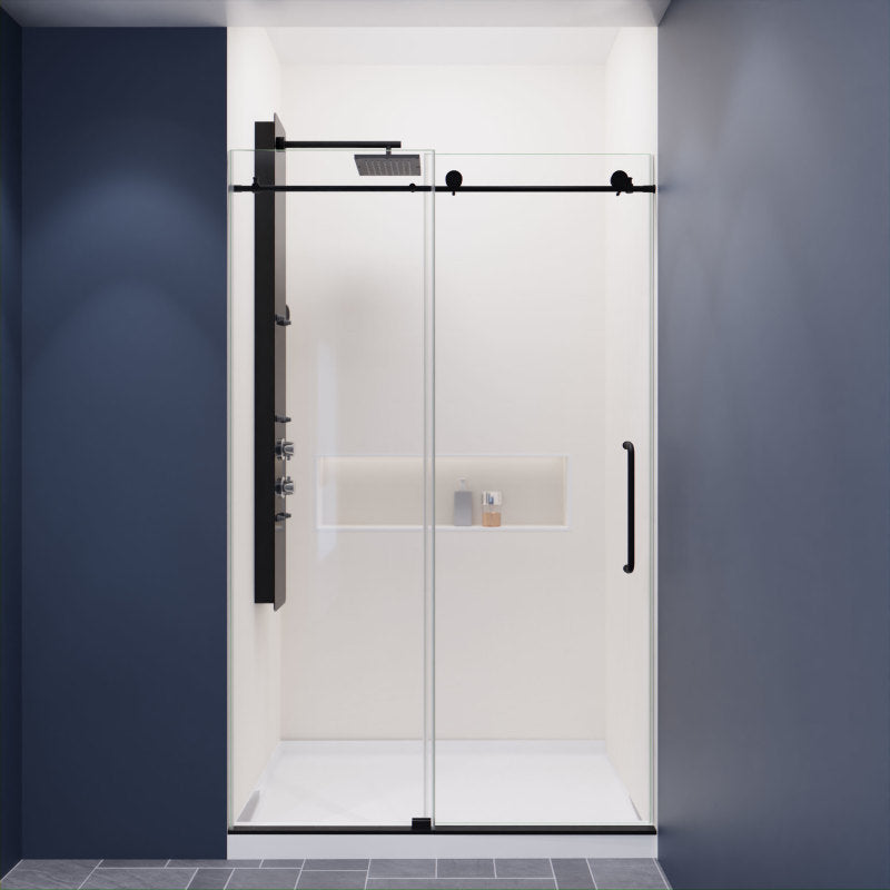 SD-AZ8077-01MB - Leon Series 48 in. by 76 in. Frameless Sliding Shower Door in Matte Black with Handle