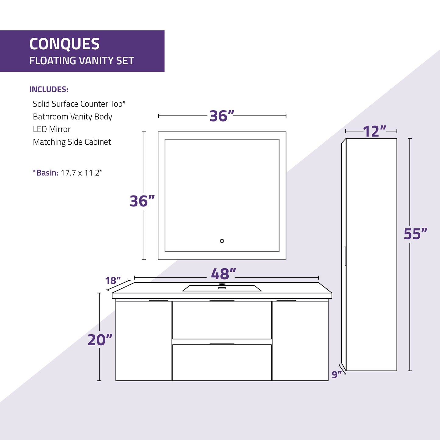 48 in. W x 20 in. H x 18 in. D Bath Vanity Set with Vanity Top in White with White Basin and Mirror