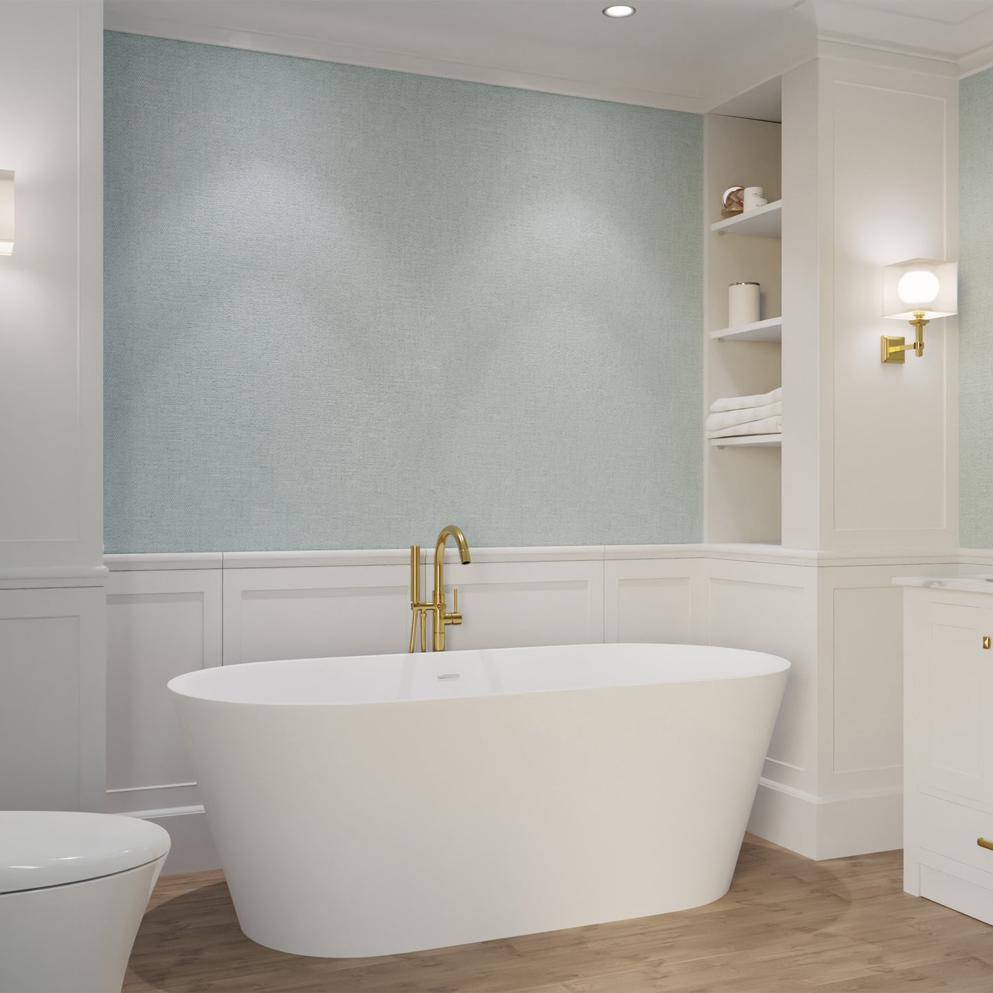 Kosima Series 67 in. x 28 in. Flat Bottom Solid Surface Freestanding Soaking Bathtub with Center Drain in Matte White