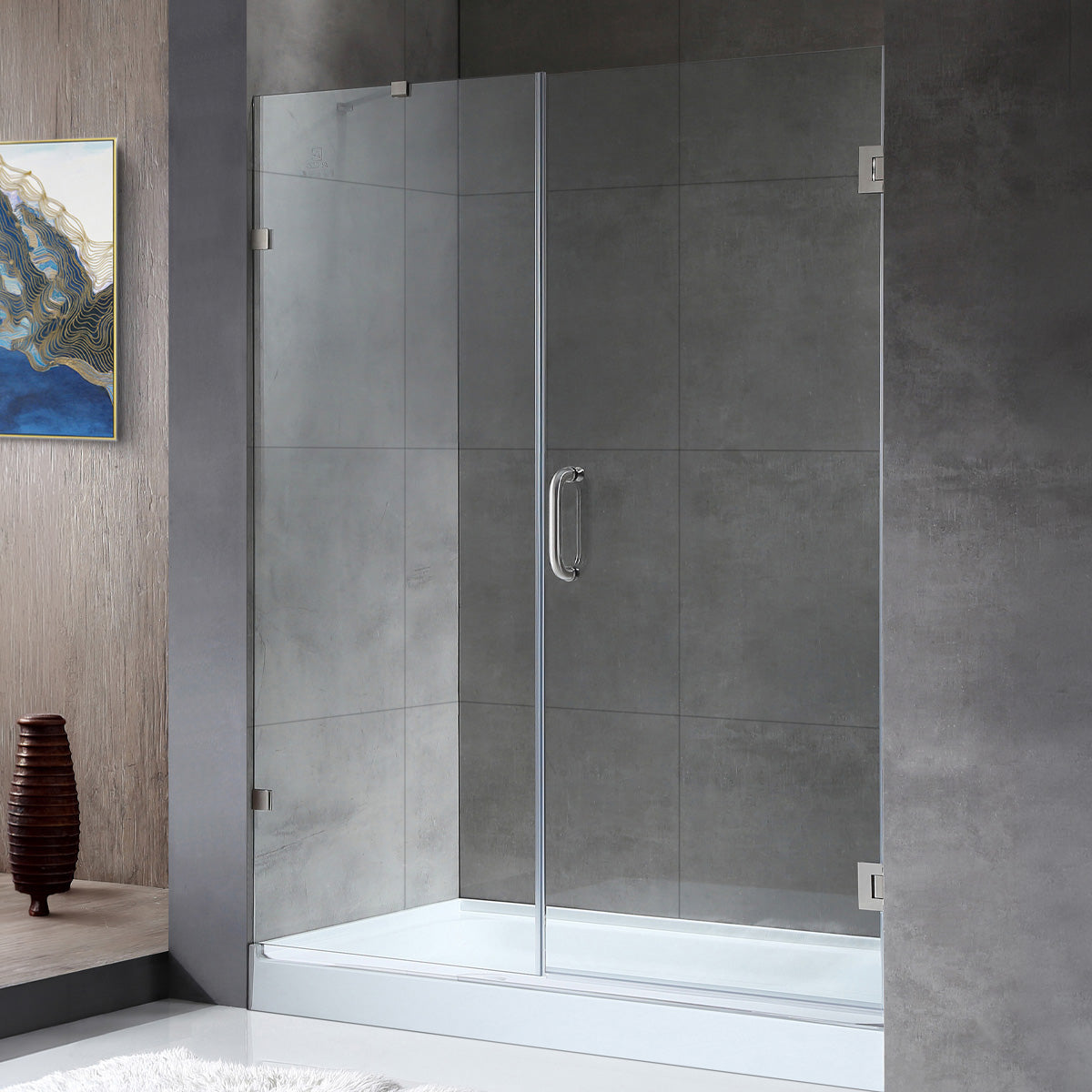 Consort Series 60 in. by 72 in. Frameless Hinged Alcove Shower Door with Handle