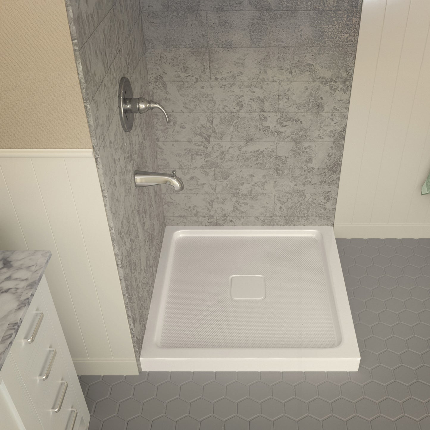 Titan Base Series 36 in. L x 36 in. W Corner Shower Shower Pan Base with Center Drain in Glossy White Marine Acrylic