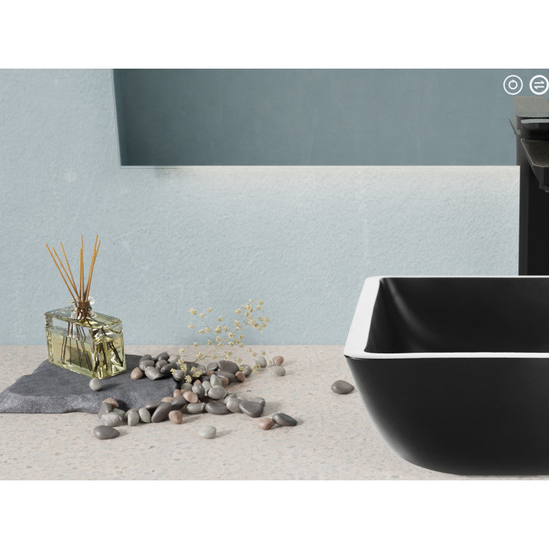 Solstice Square Glass Vessel Bathroom Sink with Matte Black Finish