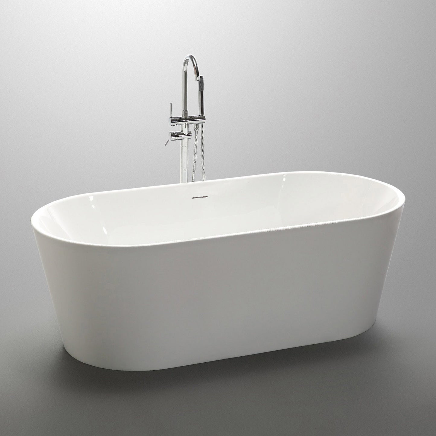 Chand Series 67 in. x 32 in. Flat Bottom Acrylic Freestanding Soaking Bathtub with Center Drain in Glossy White