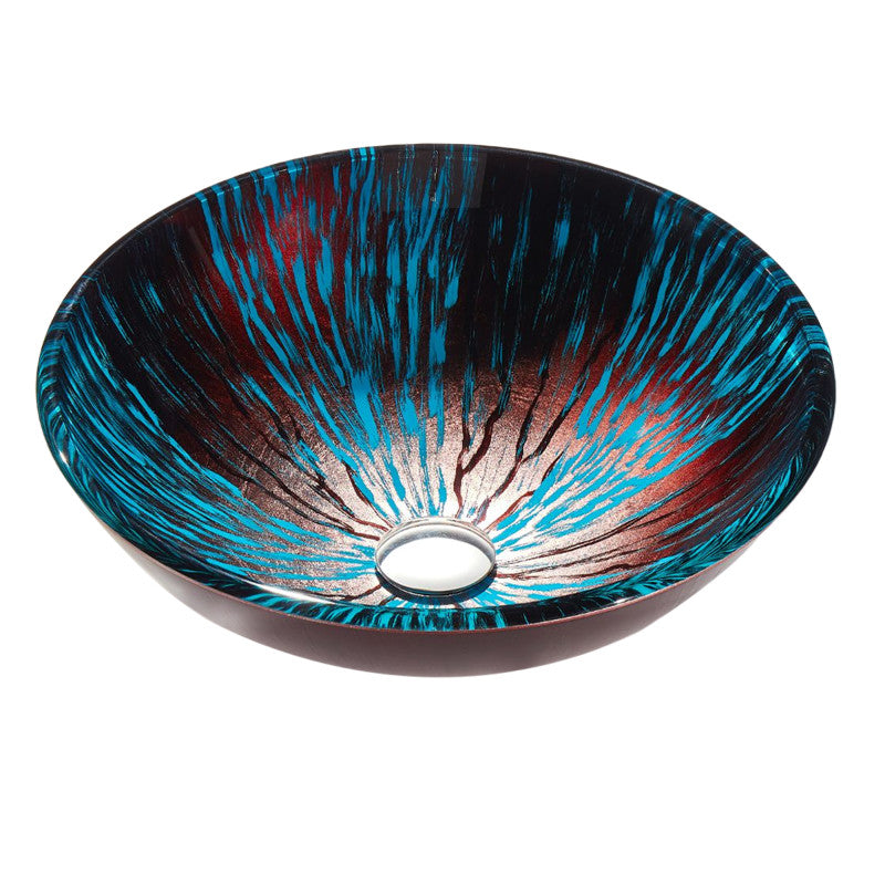 Belissima Round Glass Vessel Bathroom Sink with Stellar Burst Finish