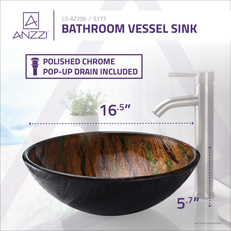 Nile Series 17 in. Bathroom Vessel Sink with Scratch-Tough and Stain-Resistant Non-Porous Surface in Brown Glass