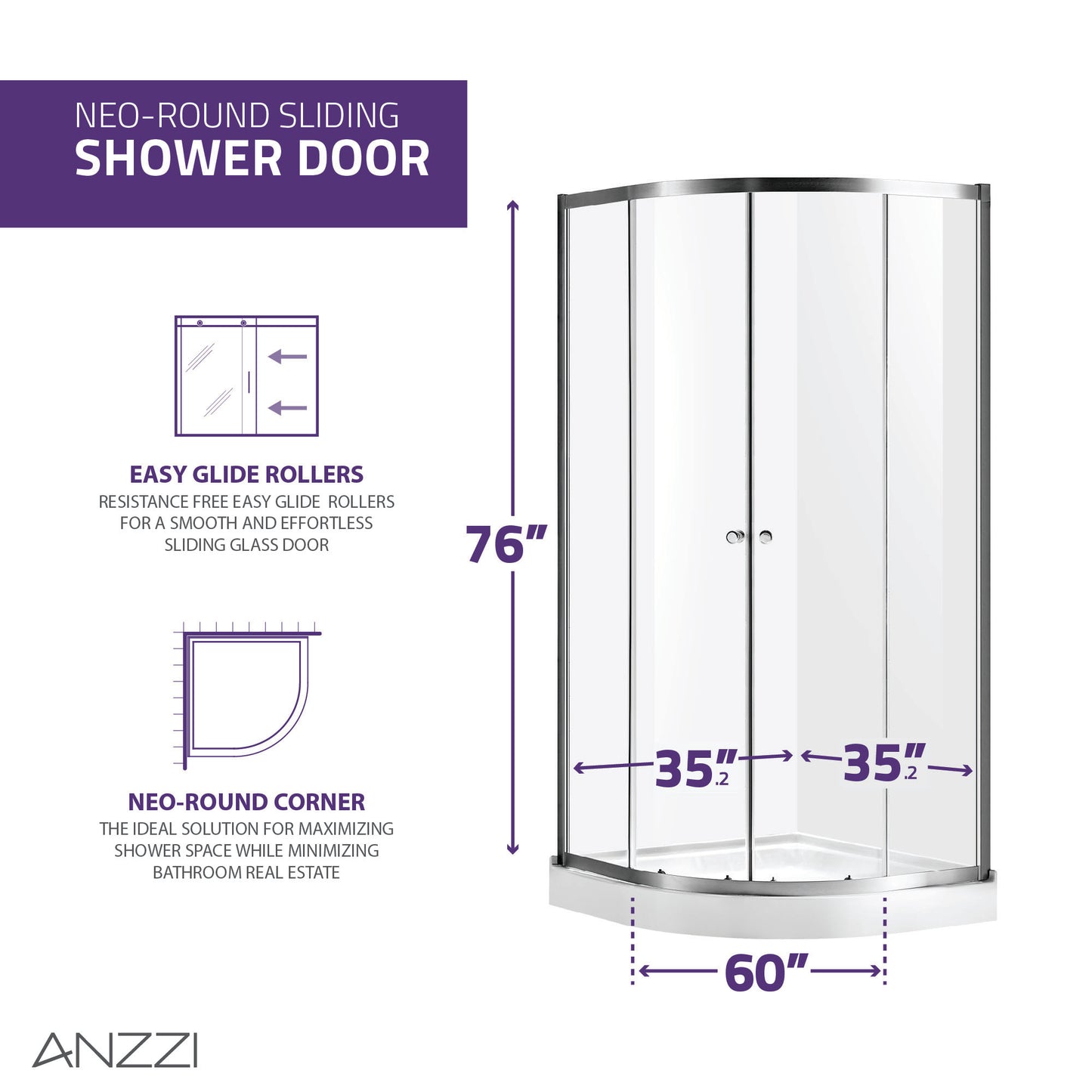 Mare 35 in. x 76 in. Framed Shower Enclosure with TSUNAMI GUARD