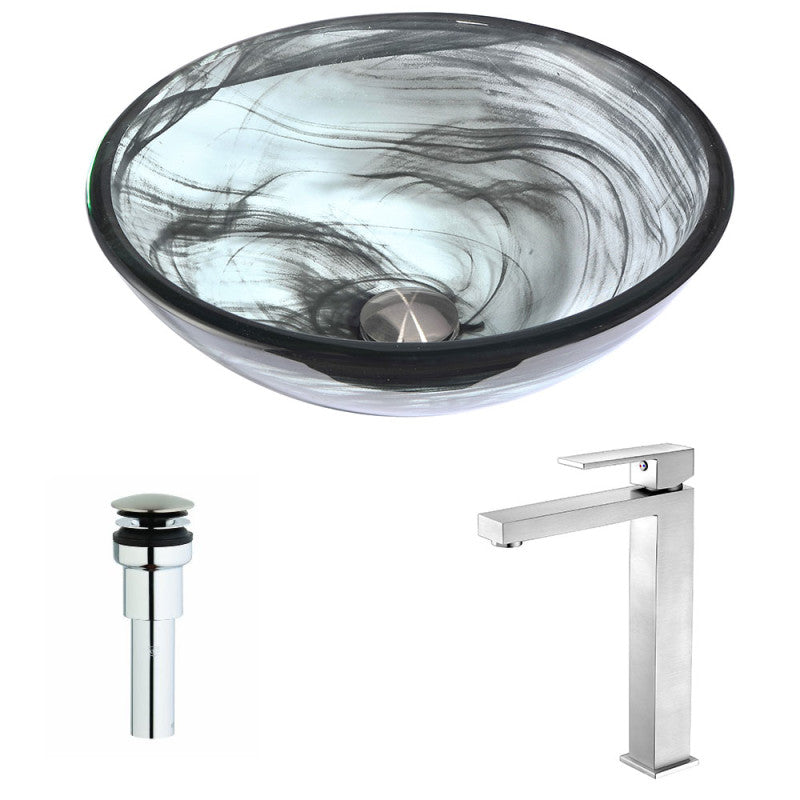 LSAZ054-096B - Mezzo Series Deco-Glass Vessel Sink in Slumber Wisp with Enti Faucet in Brushed Nickel