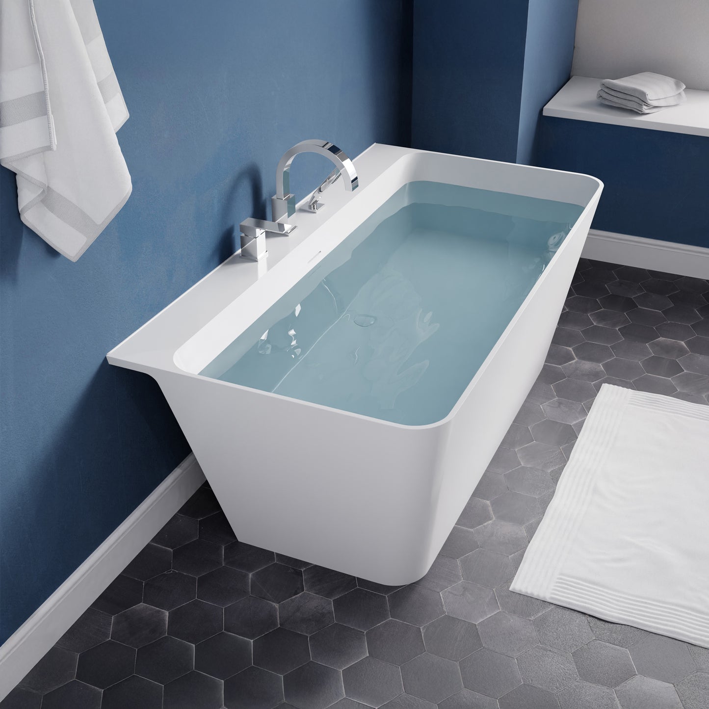 Vault Series 59 in. x 30 in. Flat Bottom Acrylic Freestanding 63 Gallon Soaking Bathtub with Center Drain in White