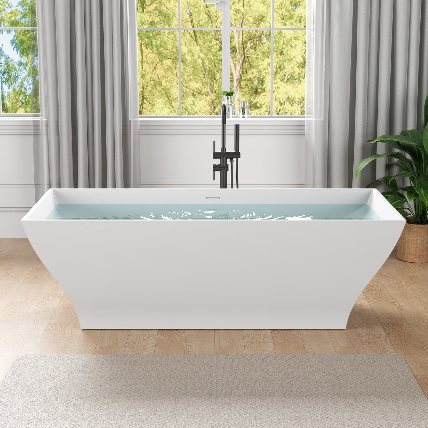 Crema Series 71 in. x 32 in. Flat Bottom Solid Surface Freestanding Soaking Bathtub with Center Drain in Matte White