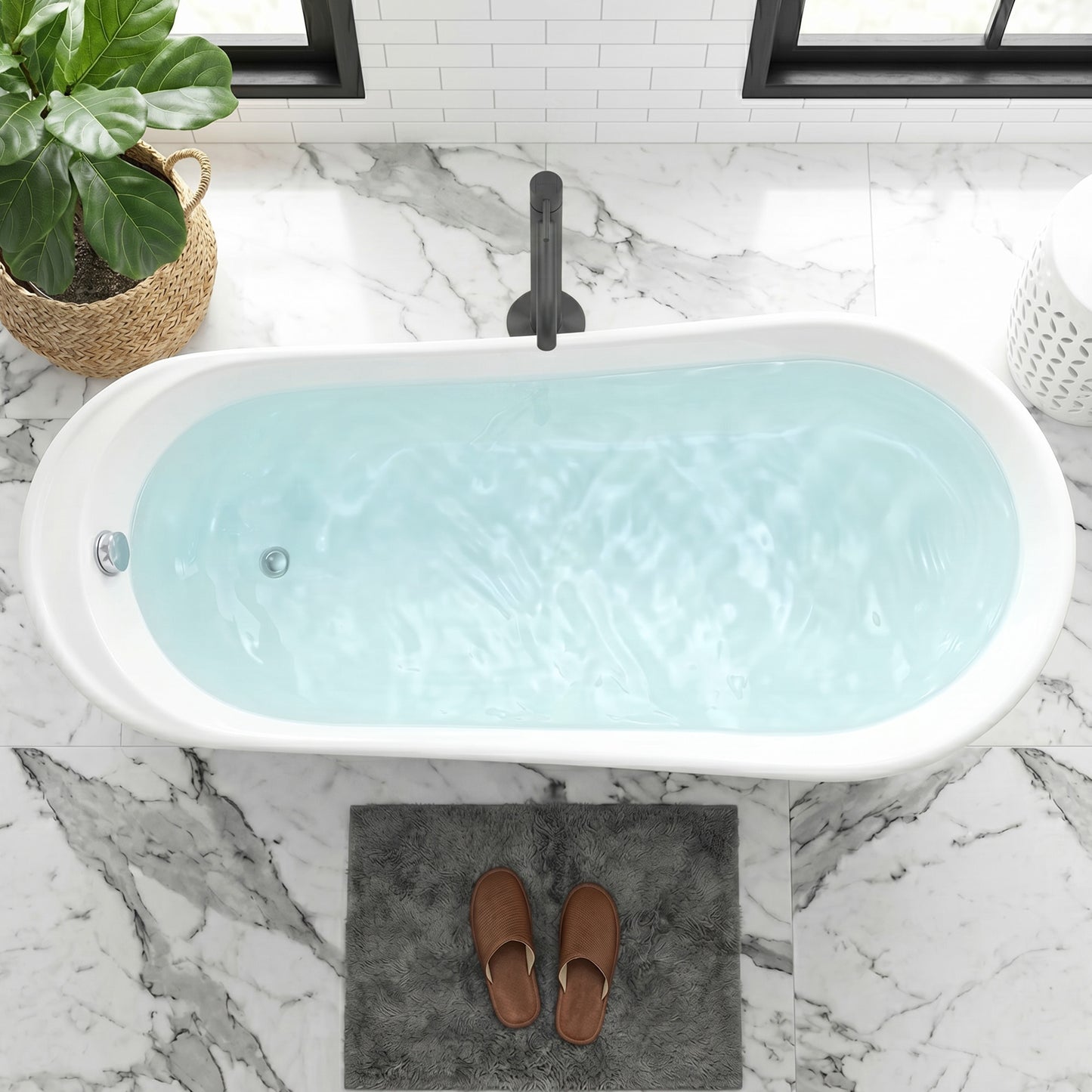 Prima Series 67 in. x 31 in. Flat Bottom Acrylic Freestanding Soaking Bathtub with Center Drain in Glossy White