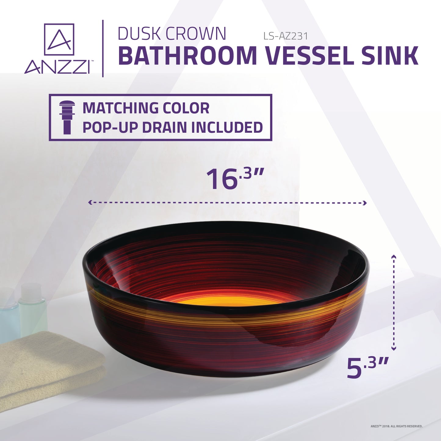 Dusk Crown Series Ceramic Vessel Sink in Rising Blur Finish