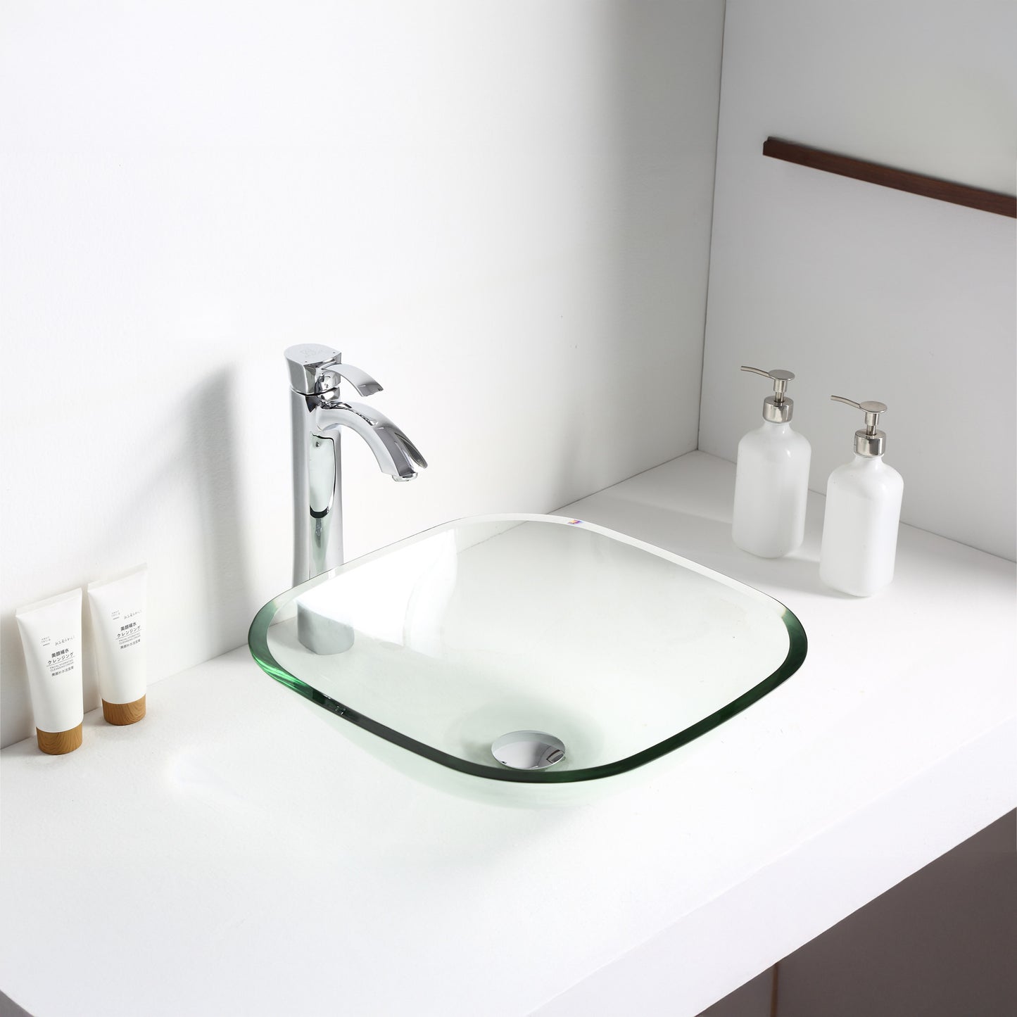 Cadenza Series 17 in. Bathroom Vessel Sink with Scratch-Tough and Stain-Resistant Non-Porous Surface in Clear Glass