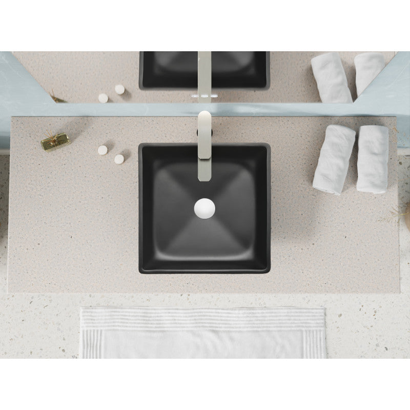 Solstice Square Glass Vessel Bathroom Sink with Matte Black Finish