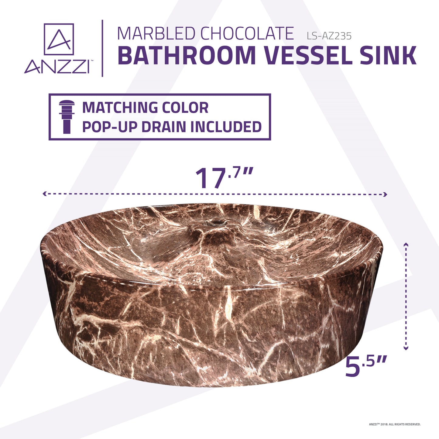 Marbled Series Ceramic Vessel Sink in Marbled Chocolate Finish