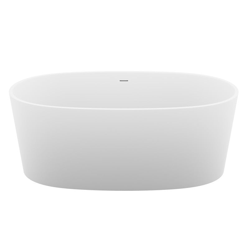 Roccia Series 61 in. x 31 in. Flat Bottom Solid Surface Freestanding Soaking Bathtub with Center Drain in Matte White