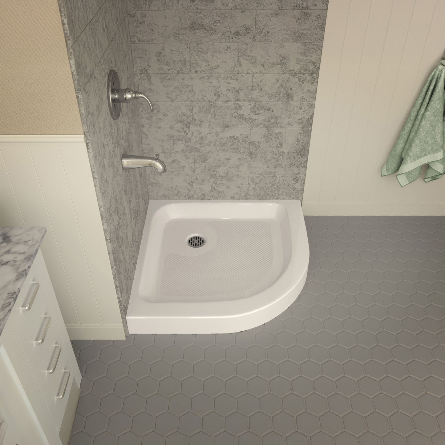 Randi Base Series 36 in. L x 36 in. W Corner Shower Shower Pan Base with Center Drain in Glossy White Marine Acrylic