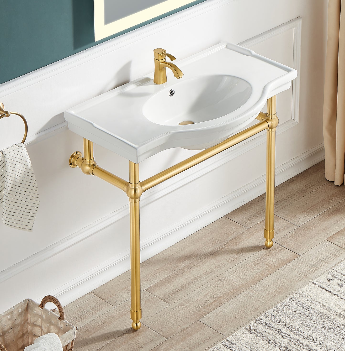 CS-FGC003-BG - Viola 34.5 in. Console Sink in Brushed Gold with Ceramic Counter Top