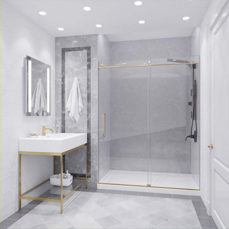 SD-AZ8077-02BG - Leon Series 60 in. by 76 in. Frameless Sliding Shower Door in Brushed Gold with Handle