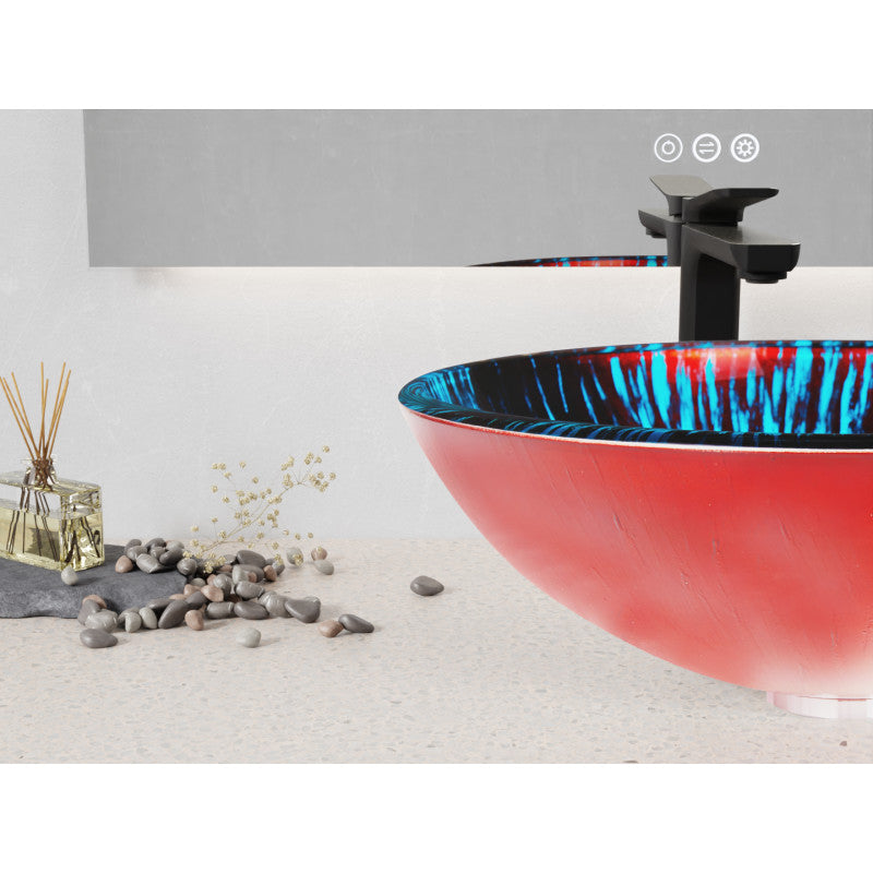 Belissima Round Glass Vessel Bathroom Sink with Stellar Burst Finish