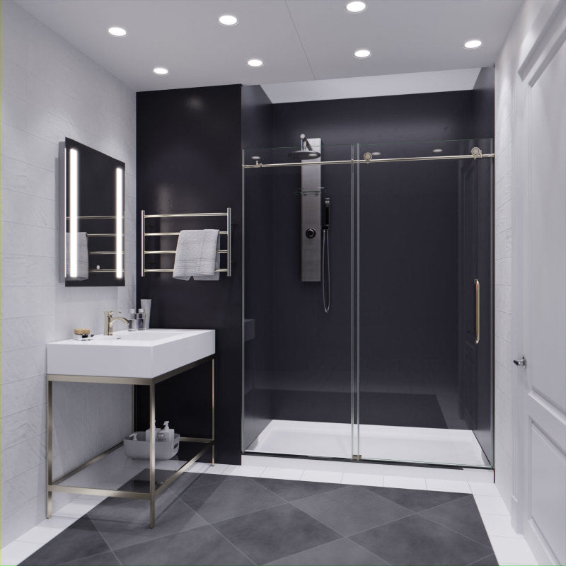 SD-AZ13-02BN - Madam Series 60 in. by 76 in. Frameless Sliding Shower Door in Brushed Nickel with Handle