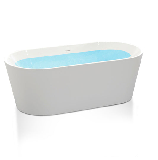 Chand Series 59 in. x 30 in. Flat Bottom Acrylic Freestanding Soaking Bathtub with Center Drain in Glossy White