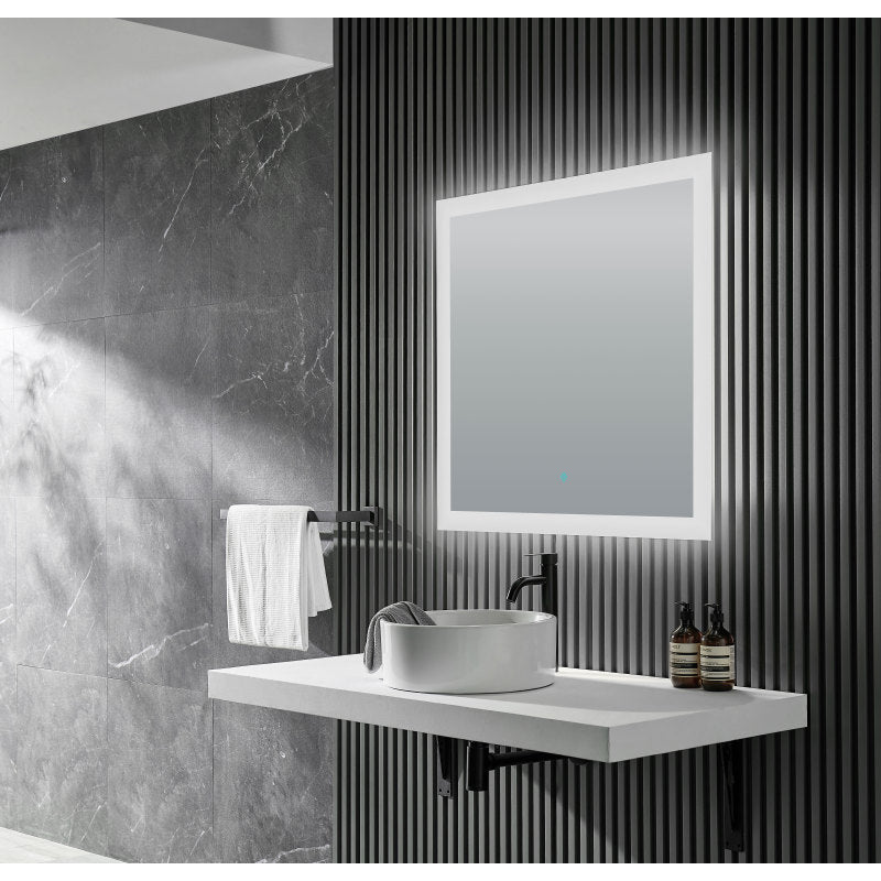 BA-LMDFX008AL - Mars 32 in. x 30 in. Frameless Rectangular LED Bathroom Mirror with Defogger in Silver