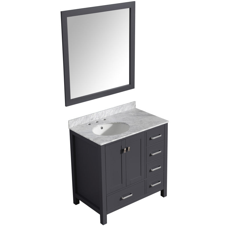 VT-MRCT0036-GY - Chateau 36 in. W x 22 in. D Bathroom Bath Vanity Set in Gray with Carrara Marble Top with White Sink