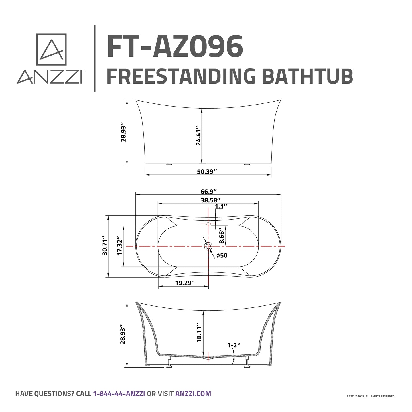 Eft Series 67 in. x 31 in. Flat Bottom Acrylic Freestanding 56 Gallon Soaking Bathtub with Center Drain in Glossy White