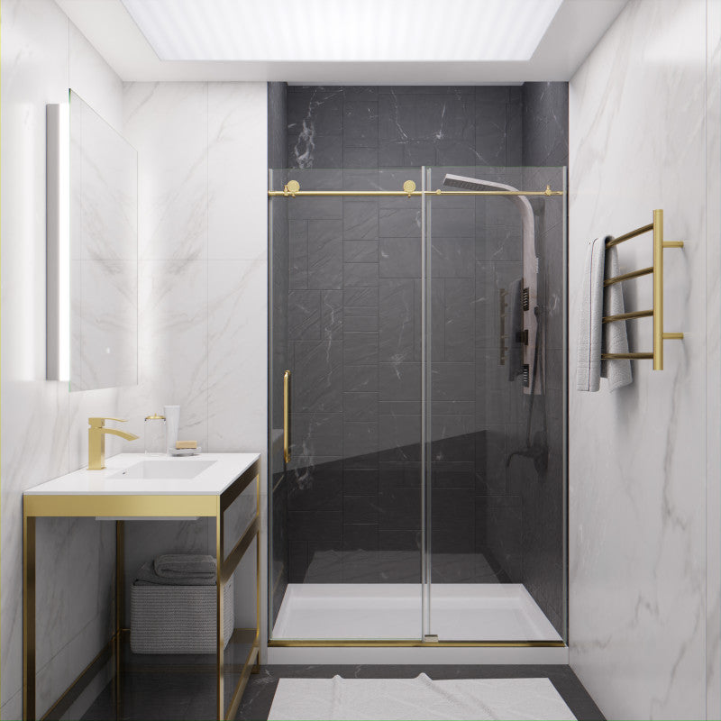 Leon Series 48 in. by 76 in. Frameless Sliding Shower Door with Handle