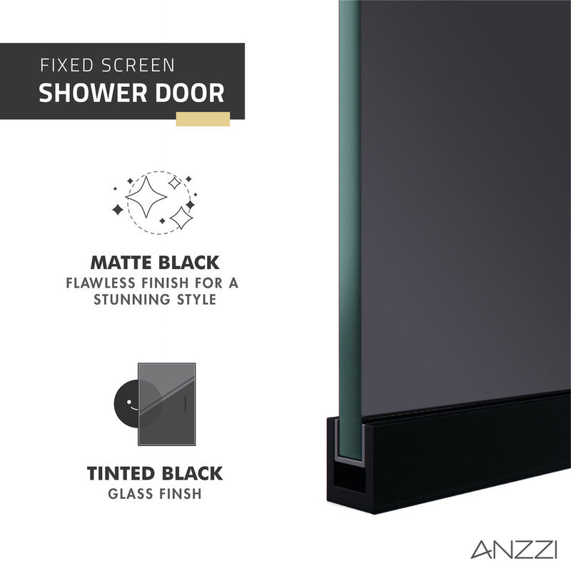 Veil Series 74 in. by 34 in. Framed Tinted Glass Shower Screen in Matte Black