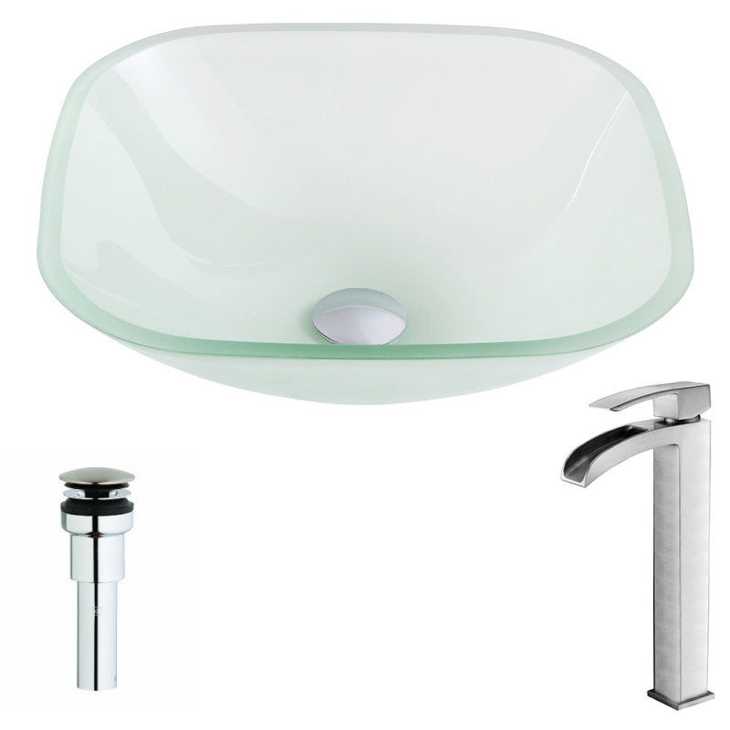 Vista Series Deco-Glass Vessel Sink in Lustrous Frosted with Key Faucet in Brushed Nickel