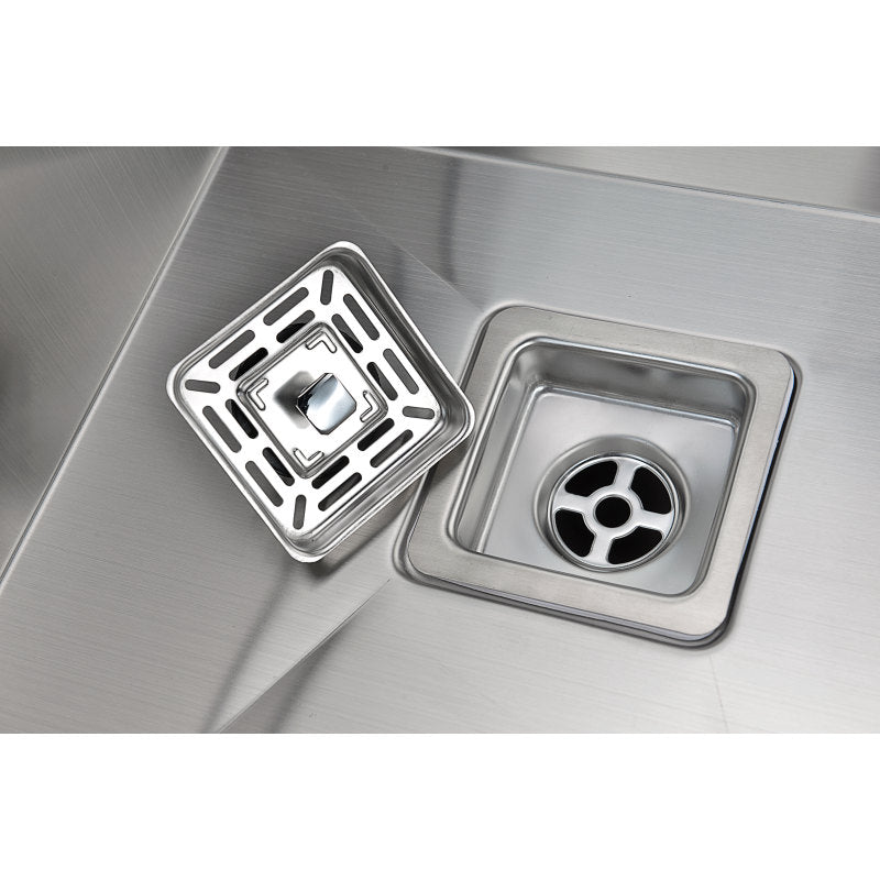 Elysian Farmhouse 33 in. 60/40 Double Bowl Kitchen Sink with Faucet in Brushed Nickel