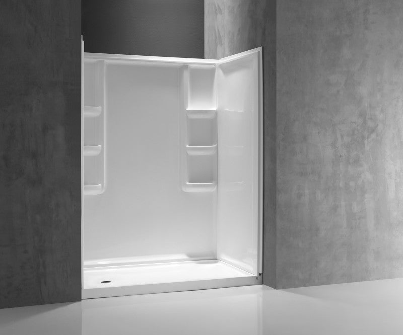 Vasu 60 in. x 36 in. x 74 in. 3-piece DIY Friendly Alcove Shower Surround in White