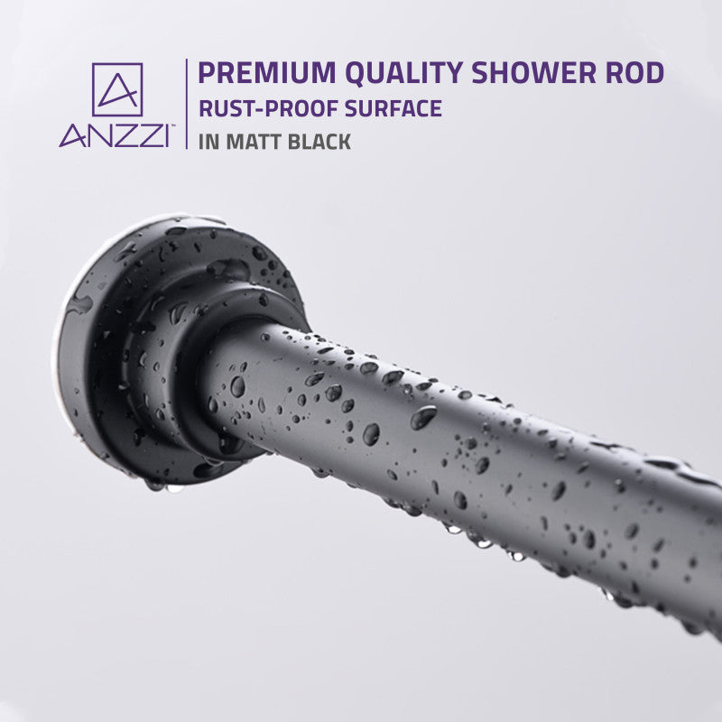 ANZZI 48-88 Inches Shower Curtain Rod with Shower Hooks in Matt Black | Adjustable Tension Shower Doorway Curtain Rod | Rust Resistant No Drilling Anti-Slip Bar for Bathroom | AC-AZSR88MB