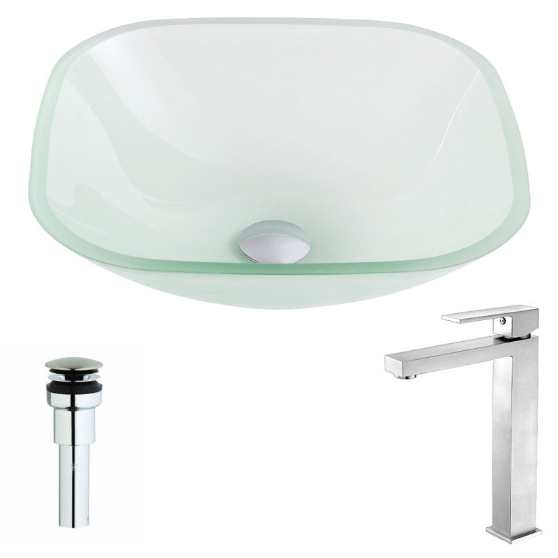 Vista Series Deco-Glass Vessel Sink in Lustrous Frosted with Enti Faucet in Brushed Nickel