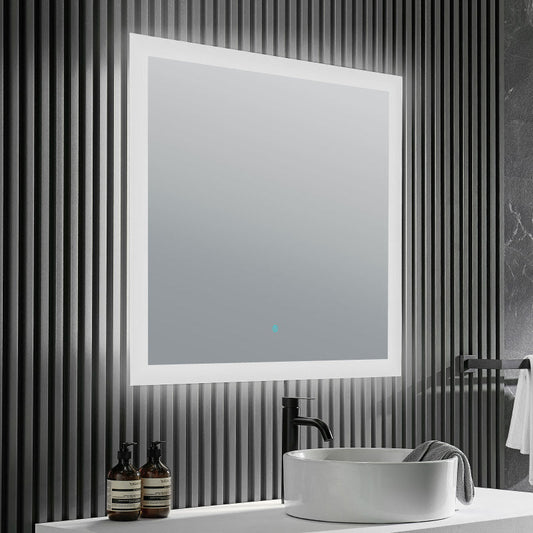 BA-LMDFX009AL - Neptune 39 in. W x 30 in. H Frameless Rectangular LED Bathroom Mirror with Defogger in Silver