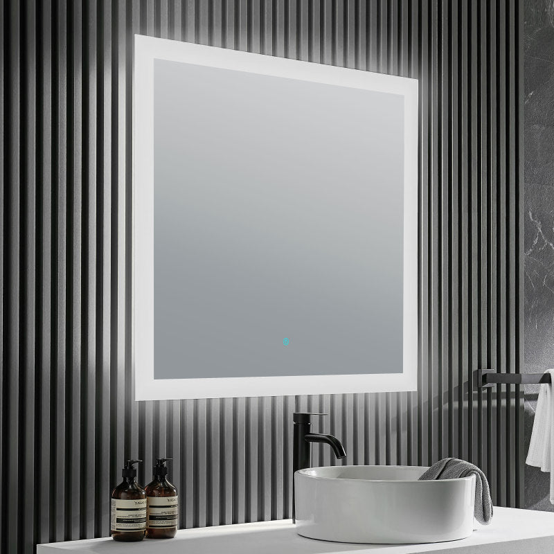 BA-LMDFX009AL - Neptune 39 in. W x 32 in. H Frameless Rectangular LED Bathroom Mirror with Defogger in Silver