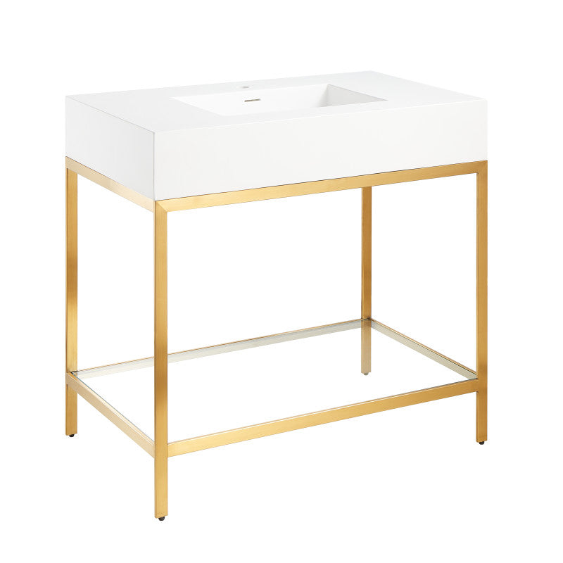 Ventura 36 in. Console Sink in Brushed Gold with Matte White Counter Top