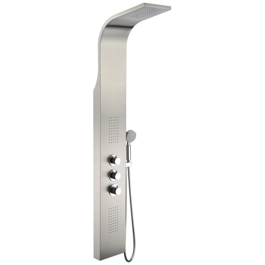 Arc 64 in. 2-Jetted Shower Panel with Heavy Rain Shower and Spray Wand in Brushed Stainless Steel