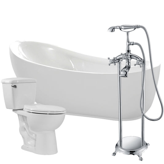 FTAZ090-52C-63 - Talyah 71 in. Acrylic Soaking Bathtub with Tugela Faucet and Cavalier 1.28 GPF Toilet