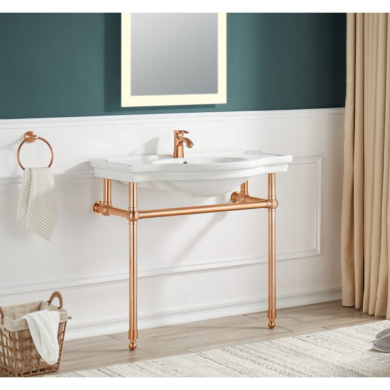 Viola 34.5 in. Console Sink in Rose Gold with Ceramic Counter Top